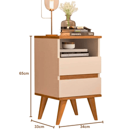 Kit 2 Mesas de Cabeceira Quarto Apoio Lateral Cama Box Casal Estilo Retrô Pop 2 Gavetas Offwhite - 3