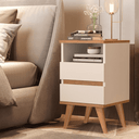 Ver imagem 6 de Kit 2 Mesas de Cabeceira Quarto Apoio Lateral Cama Box Casal Estilo Retrô Pop 2 Gavetas Offwhite
