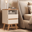 Ver imagem 5 de Kit 2 Mesas de Cabeceira Quarto Apoio Lateral Cama Box Casal Estilo Retrô Pop 2 Gavetas Offwhite