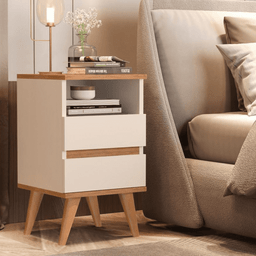 Kit 2 Mesas de Cabeceira Quarto Apoio Lateral Cama Box Casal Estilo Retrô Pop 2 Gavetas Offwhite - 5