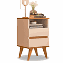 Ver imagem 2 de Kit 2 Mesas de Cabeceira Quarto Apoio Lateral Cama Box Casal Estilo Retrô Pop 2 Gavetas Offwhite