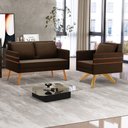 Ver imagem 2 de Kit 01 Namoradeira 02 Lugares e 01 Poltrona Mari Suede Base de Madeira MA30 - D’Rossi Marrom
