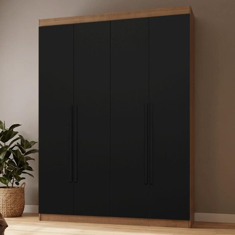 Guarda-Roupa Solteiro 4 Portas Batentes Rustic/Preto/Preto Netuno Madesa
