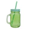 2 Caneca Vidro Colorido Tampa Canudo Jarra Cerveja Drink - 2