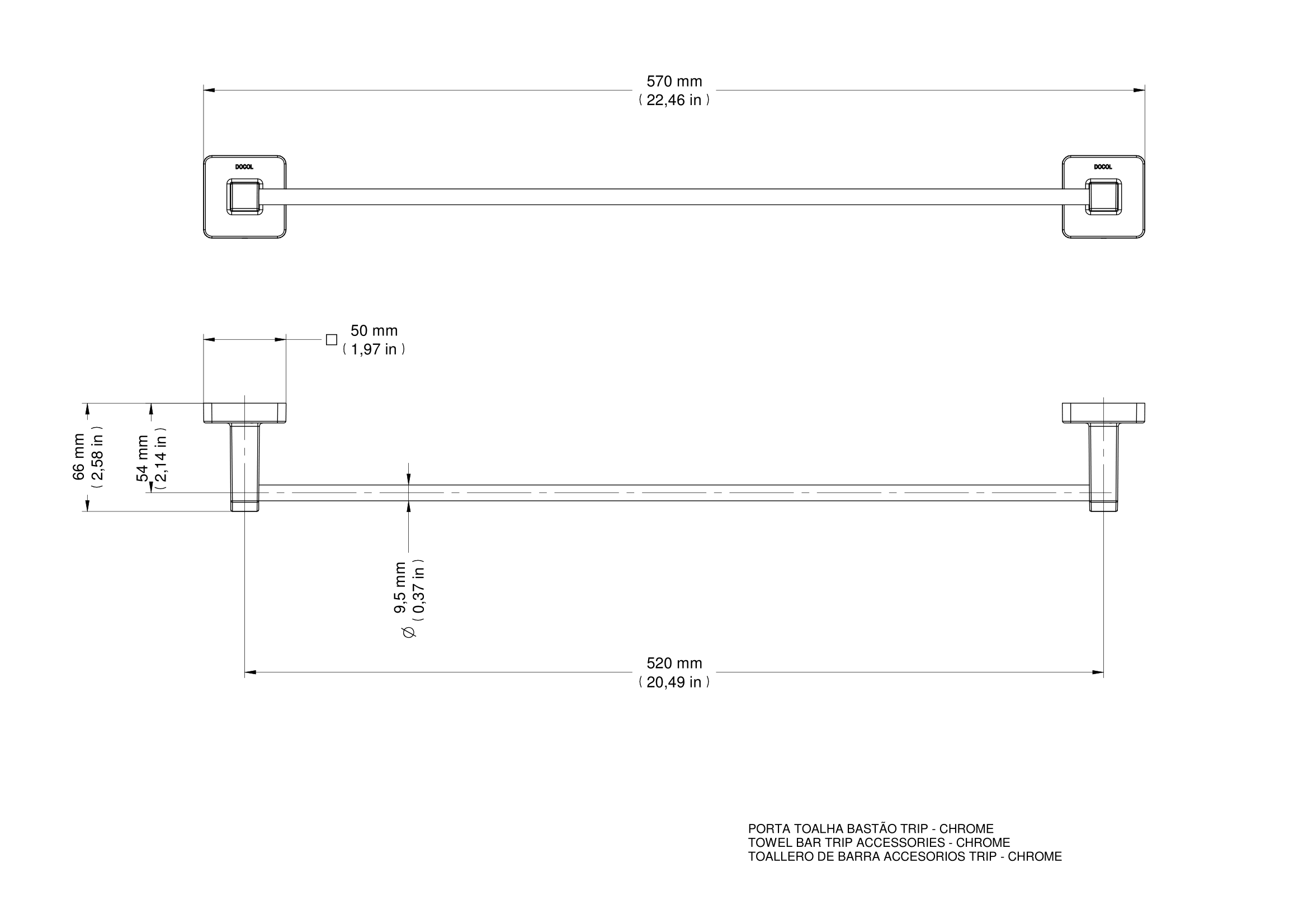 Porta-toalhas Bastão Trip Cromado - Docol - 4