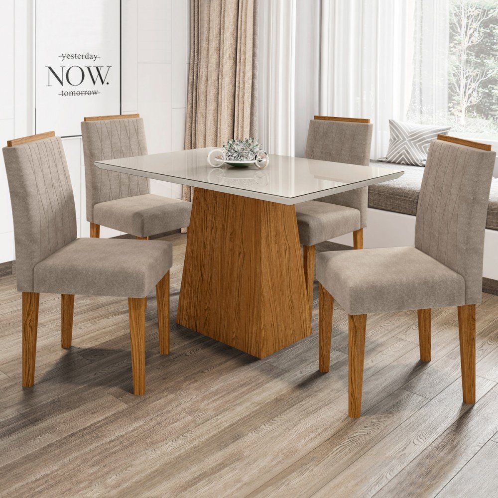 Conjunto Mesa de Jantar Redonda 1,35m – 4450 com 4 Cadeiras – LUIZA