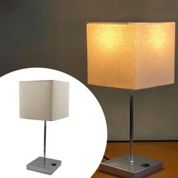 Abajur Luminária Quadrado de Mesa Quarto ou Sala Escovado com Interruptor com Cúpula Bege - 5