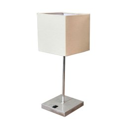 Abajur Luminária Quadrado de Mesa Quarto ou Sala Escovado com Interruptor com Cúpula Bege - 1