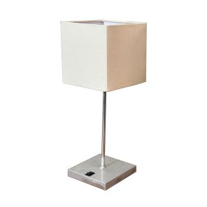 Abajur Luminária Quadrado de Mesa Quarto ou Sala Escovado com Interruptor com Cúpula Bege
