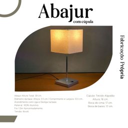 Abajur Luminária Quadrado de Mesa Quarto ou Sala Escovado com Interruptor com Cúpula Bege - 4