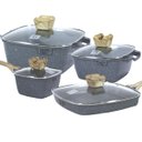 Ver imagem 1 de Jogo Panelas Indução Antiaderente Revestimento Mármore Cerâmico Cook Style 4 Peças Cinza