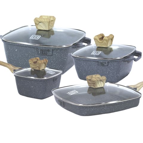 Jogo Panelas Indução Antiaderente Revestimento Mármore Cerâmico Cook Style 4 Peças Cinza