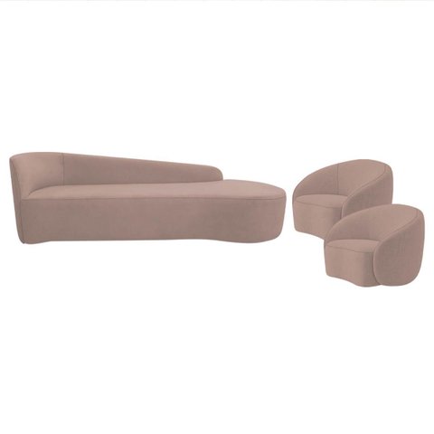 Kit Divã Recamier Orgânico França 180cm Lado Direito e 2 Poltronas Amore Linho
