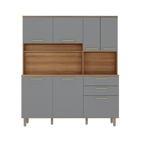 Cozinha Compacta 7 Portas 2 Gavetas Armário com Nicho para Micro-Ondas - Luciane 353:Cinza Supremo