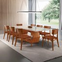 Ver imagem 1 de Sala de Jantar Mesa Ane 220cm Tampo Laqueado com Vidro Canto Moeda e 8 Cadeiras Viena Gold