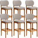 Ver imagem 1 de Kit 6 Banquetas Alta Bar Cozinha Sala Jantar Fixa Betta L02 Imbuia Linho Bege - Lyam Decor