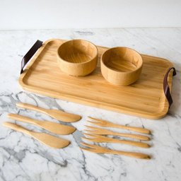 Bandeja Retangular em Bambu com Alça em Couro Ecokitchen 35x20,5cm Mimo Style - 2