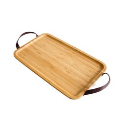 Bandeja Retangular em Bambu com Alça em Couro Ecokitchen 35x20,5cm Mimo Style - 1