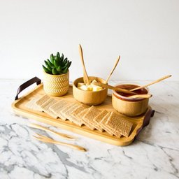 Bandeja Retangular em Bambu com Alça em Couro Ecokitchen 35x20,5cm Mimo Style - 3