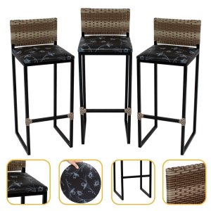 Kit 3 Banquetas Quadrada Junco Cappuccino para Balcão Ilha Cozinha Área Gourmet Bancada Piscina Bar