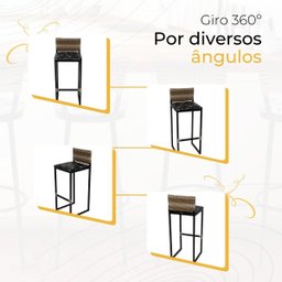 Kit 3 Banquetas Quadrada Junco Cappuccino para Balcão Ilha Cozinha Área Gourmet Bancada Piscina Bar - 5