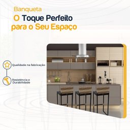 Kit 3 Banquetas Quadrada Junco Cappuccino para Balcão Ilha Cozinha Área Gourmet Bancada Piscina Bar - 3
