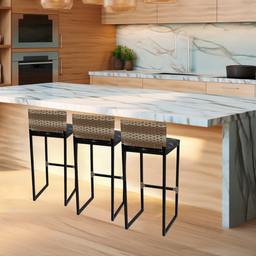 Kit 3 Banquetas Quadrada Junco Cappuccino para Balcão Ilha Cozinha Área Gourmet Bancada Piscina Bar - 6