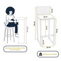 Kit 3 Banquetas Quadrada Junco Cappuccino para Balcão Ilha Cozinha Área Gourmet Bancada Piscina Bar - 2