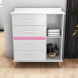 Cômoda com 4 Gavetas e 1 Porta com 4 Pés Retrô Olivia 85x123cm Flex - Branco/rosa/azul/canela - 5