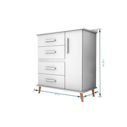 Cômoda com 4 Gavetas e 1 Porta com 4 Pés Retrô Olivia 85x123cm Flex - Branco/rosa/azul/canela - 3