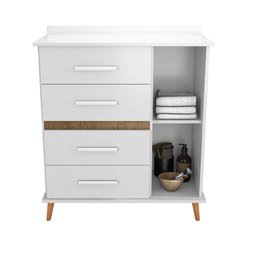 Cômoda com 4 Gavetas e 1 Porta com 4 Pés Retrô Olivia 85x123cm Flex - Branco/rosa/azul/canela - 8