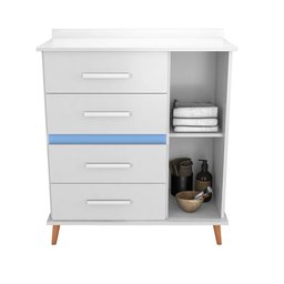 Cômoda com 4 Gavetas e 1 Porta com 4 Pés Retrô Olivia 85x123cm Flex - Branco/rosa/azul/canela - 10