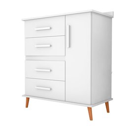 Cômoda com 4 Gavetas e 1 Porta com 4 Pés Retrô Olivia 85x123cm Flex - Branco/rosa/azul/canela - 1