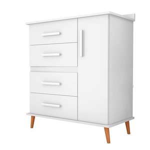 Cômoda com 4 Gavetas e 1 Porta com 4 Pés Retrô Olivia 85x123cm Flex - Branco/rosa/azul/canela