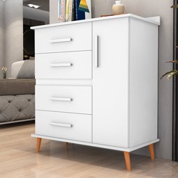 Cômoda com 4 Gavetas e 1 Porta com 4 Pés Retrô Olivia 85x123cm Flex - Branco/rosa/azul/canela - 2