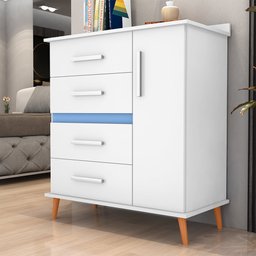 Cômoda com 4 Gavetas e 1 Porta com 4 Pés Retrô Olivia 85x123cm Flex - Branco/rosa/azul/canela - 9