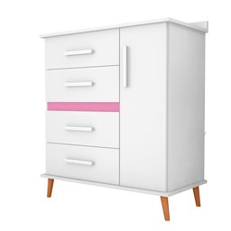 Cômoda com 4 Gavetas e 1 Porta com 4 Pés Retrô Olivia 85x123cm Flex - Branco/rosa/azul/canela - 6