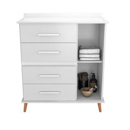 Cômoda com 4 Gavetas e 1 Porta com 4 Pés Retrô Olivia 85x123cm Flex - Branco/rosa/azul/canela - 4