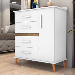 Cômoda com 4 Gavetas e 1 Porta com 4 Pés Retrô Olivia 85x123cm Flex - Branco/rosa/azul/canela - 7