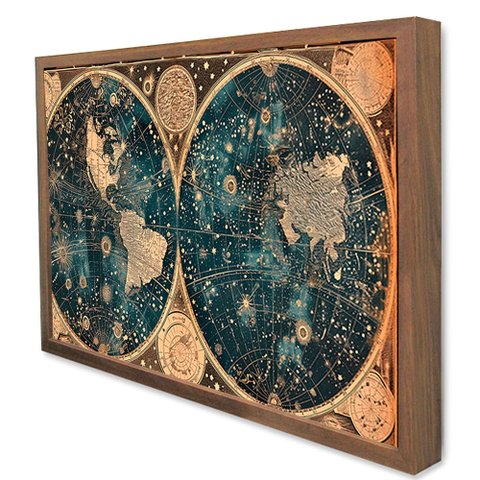 Quadro Decorativo Mapa Estrelar em Moldura Caixa Tacolado Moldura Caixa Alta 4,5cm Madeira sem Vidro