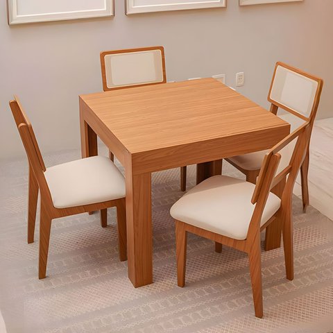 Mesa Jantar Retangular Extensível e 4 Cadeiras Estofadas Mdf Cor:freijó com Cesare Claro