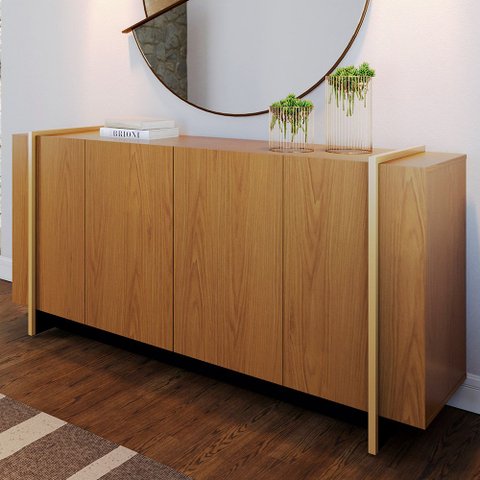 Aparador Buffet para Sala de Jantar 4 Portas 160cm Puerto C04 Freijó Preto Fosco Dourado - Lyam Deco