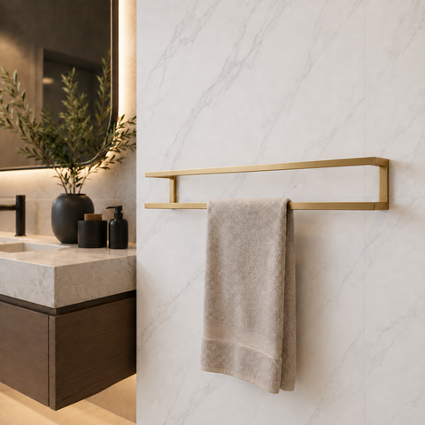 Porta Toalhas Dourado Duplo 60cm Reforçado Suporte para Parede Multiuso Premium para Banheiro