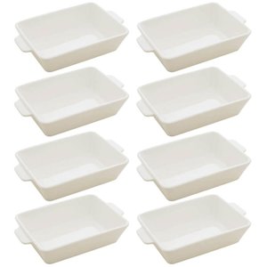 Kit 8 Travessas de Porcelana Branca com Alças Refratários 28x17cm Restaurante Lyor