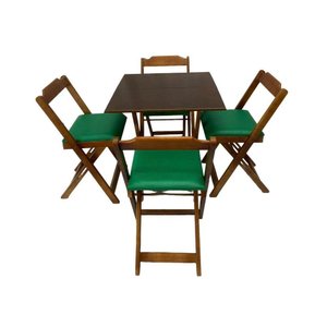 Conjunto Mesa Dobrável 70x70 C/ 4 Cadeiras Imbuia Estofadas Verde