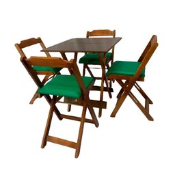 Conjunto Mesa Dobrável 70x70 C/ 4 Cadeiras Imbuia Estofadas Verde - 4