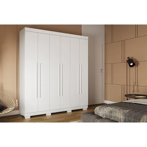 Guarda Roupa Solteiro 6 Portas e 3 Gavetas Paolla Branco - Acp
