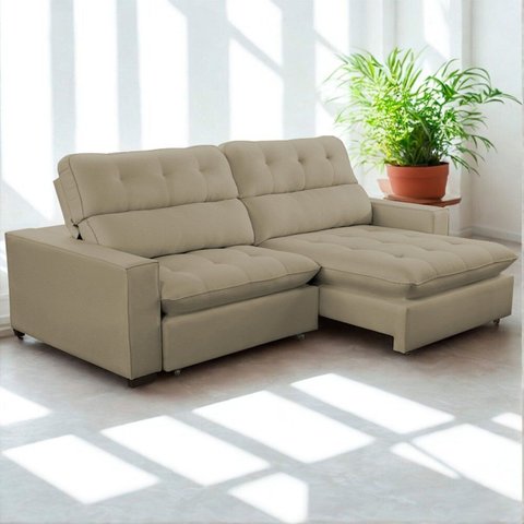Sofa Retrátil Reclinavel 2 Lugares 240cm Veludo Andreia Bege Capuccino