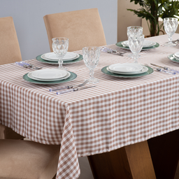Toalha de Mesa Brisa Xadrez 8 Lugares 1 Pç - Marrom - 2