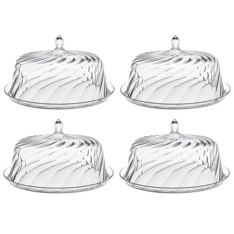 Kit 4 Porta Bolo com Cúpula 30cm Transparente Boleira Glassy Crippa Doces Sobremesas